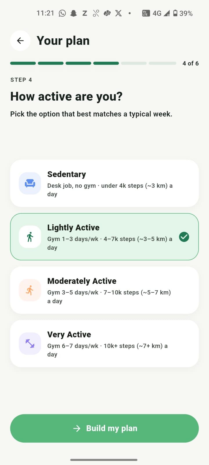 Choosing your activity level