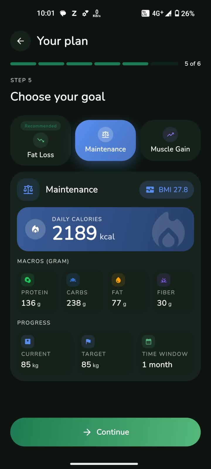 Choosing a weight maintenance goal
