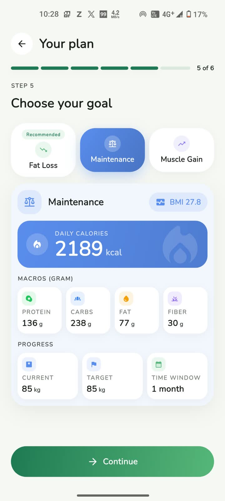 Choosing a weight maintenance goal