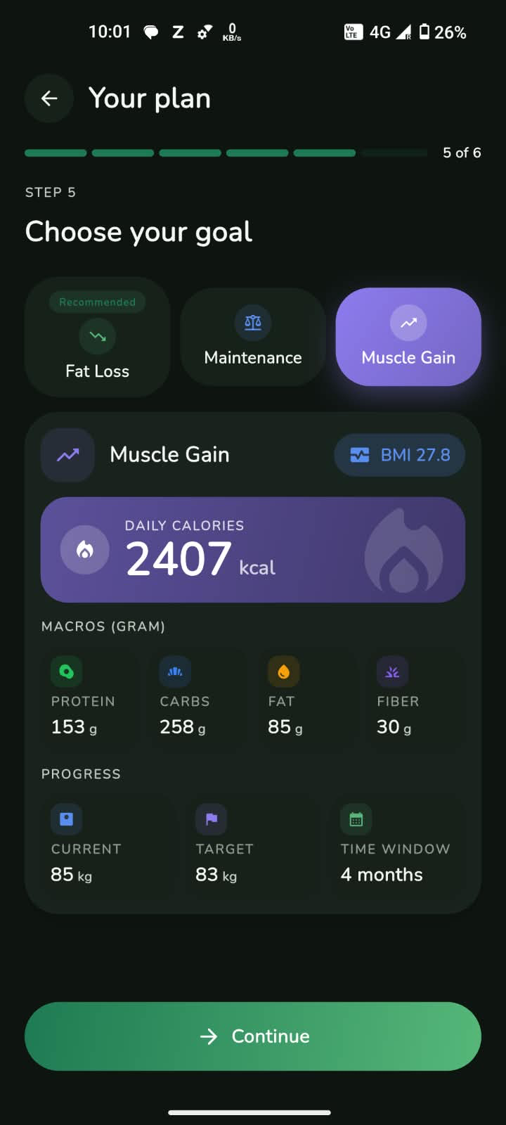 Choosing a muscle gain goal