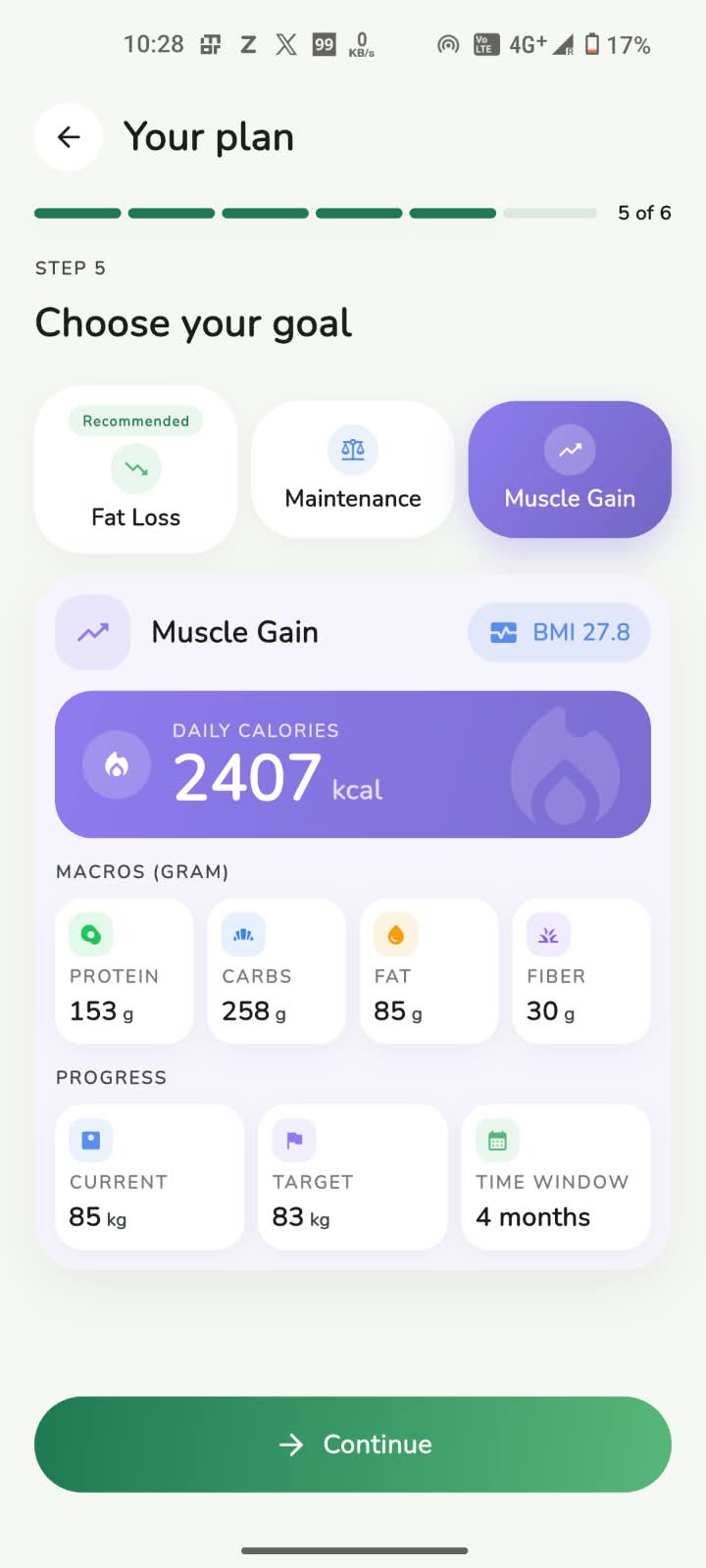 Choosing a muscle gain goal