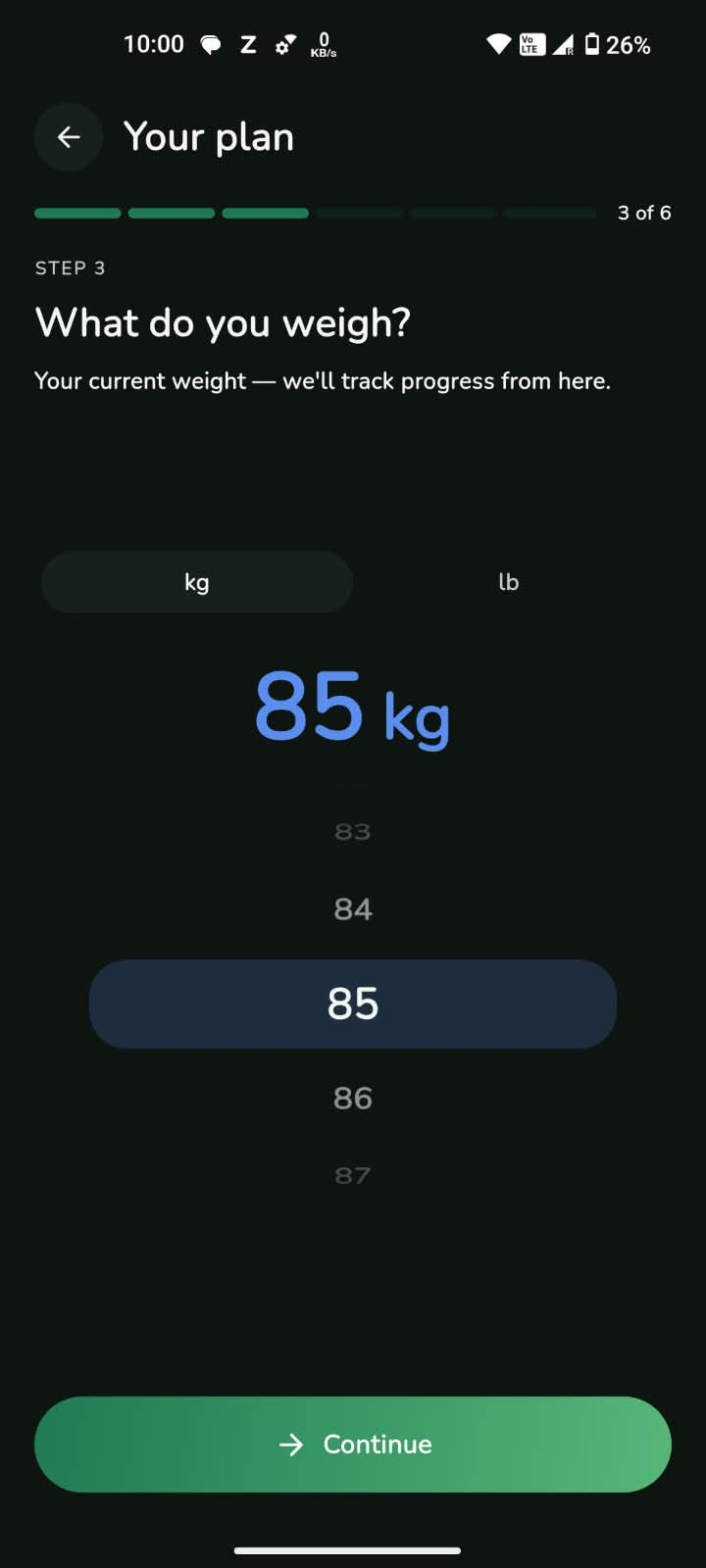 Entering your current weight