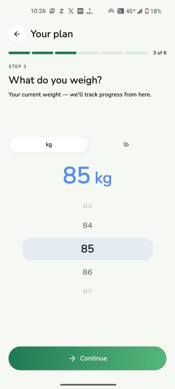 Entering your current weight